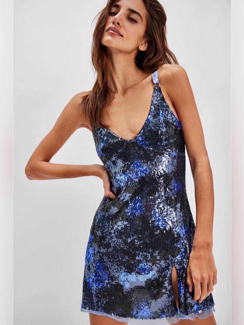 FREE PEOPLE Intimately Dazzle Me Sequin Jacquard Mini Slip Dress